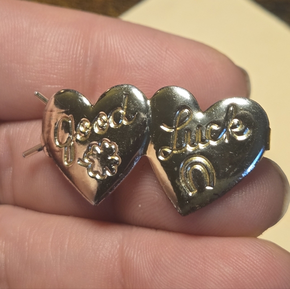 Source Unknown Other - Silver Toned 'Good Luck' Heart Brooch/Barrette